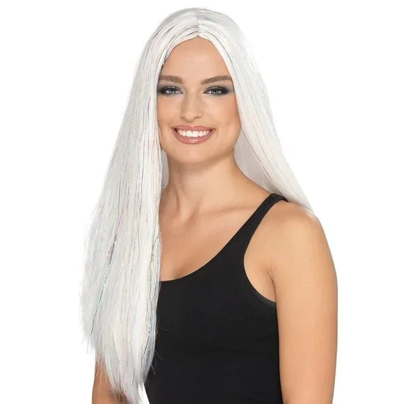 Claire's Womens Hair Accessories Halloween White Tinsel Sparkly Wig Costumes New - Picture 1 of 7